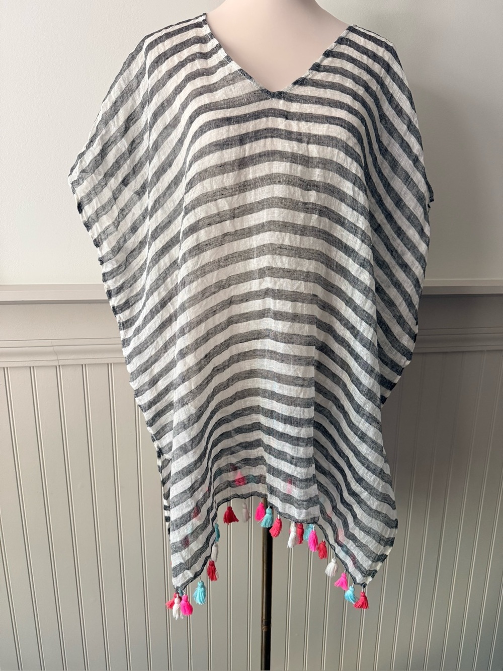 Seafolly 100% Linen Striped Tassel Beach Cover Up Kaftan O/S - Picture 2 of 8